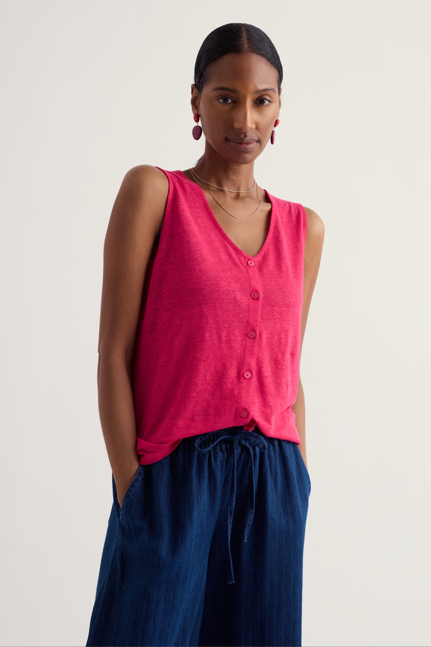 Carn Glaze Linen Button-Through Vest